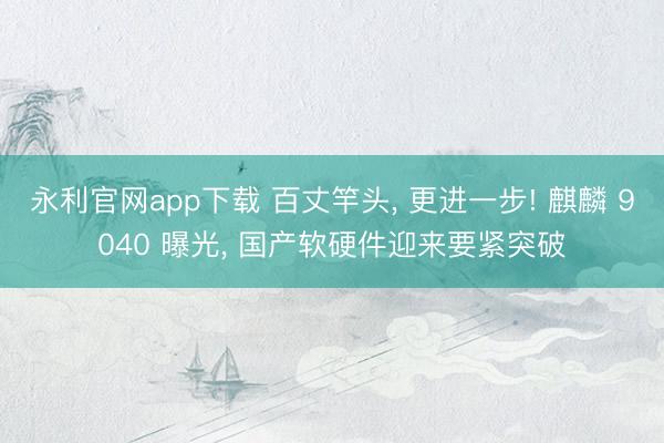 永利官网app下载 百丈竿头， 更进一步! 麒麟 9040 曝光， 国产软硬件迎来要紧突破