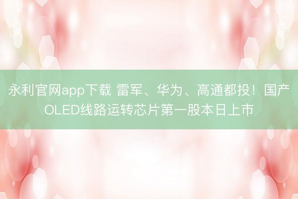 永利官网app下载 雷军、华为、高通都投!国产OLED线路运转芯片第一股本日上市