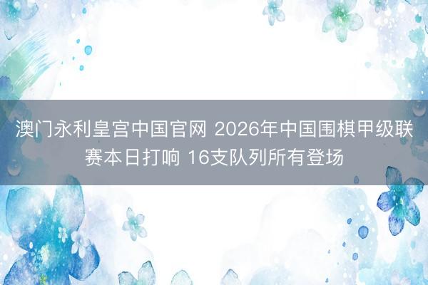 澳门永利皇宫中国官网 2026年中国围棋甲级联赛本日打响 16支队列所有登场