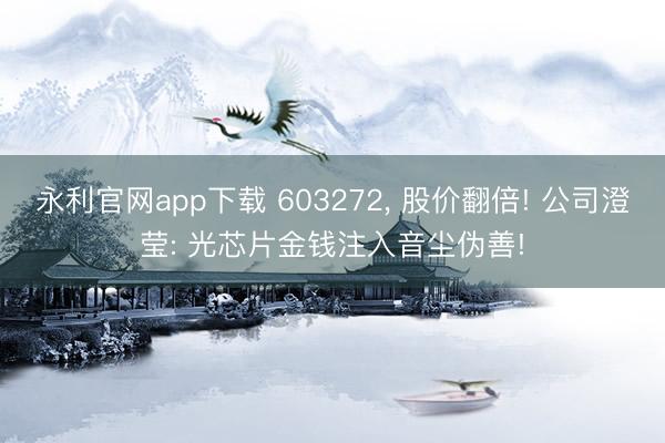 永利官网app下载 603272, 股价翻倍! 公司澄莹: 光芯片金钱注入音尘伪善!